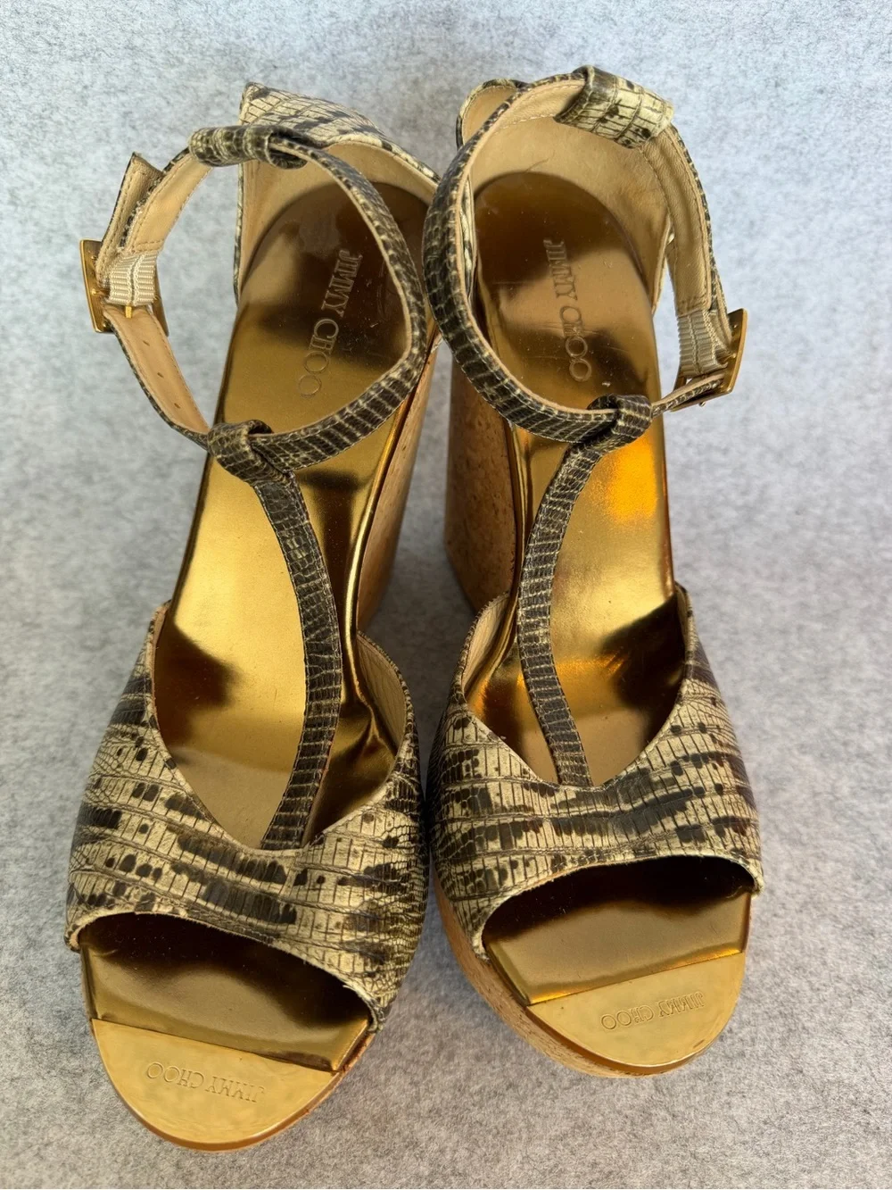 •7 JIMMY CHOO Pela Wedge Python Print Size 41
